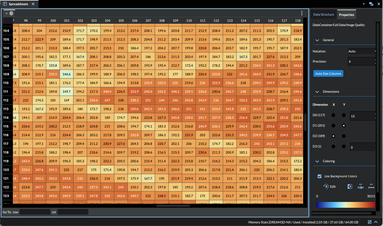 Spreadsheet view
